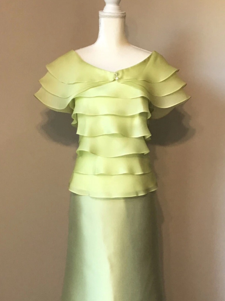 Frascara Couture 3 Pc Satin And Chiffon Fully Lined Gown Skirt Ruffle Cape $1250